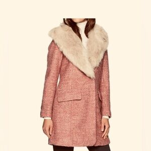 Badgley Mischka Holly Coat; Wool-Blend Faux Fur Coat in Pink Rose